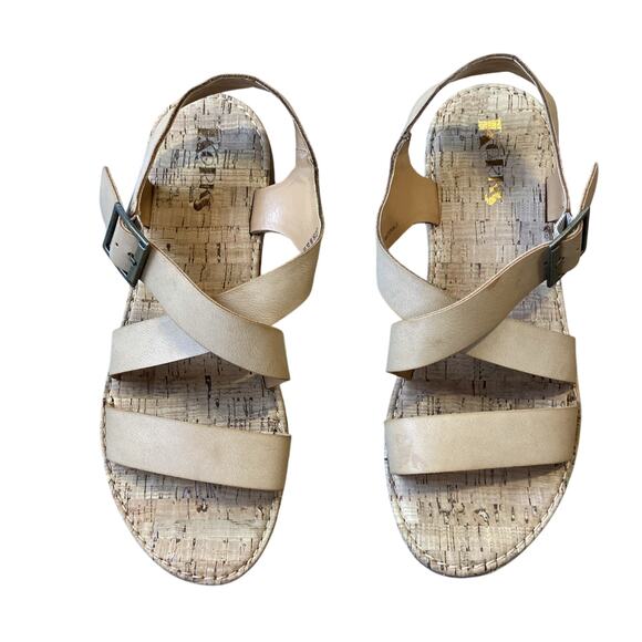 Kork-Ease Sandals Women Sz 9.5 Tan Leather Buckle Strappy Comfortable - Picture 2 of 9
